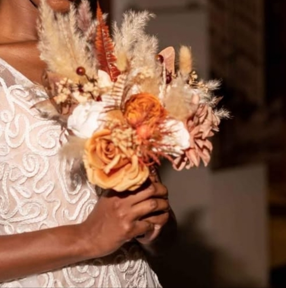 Chic Rustic Boho Orange, Blush Pink and Cream Floral Bouquet